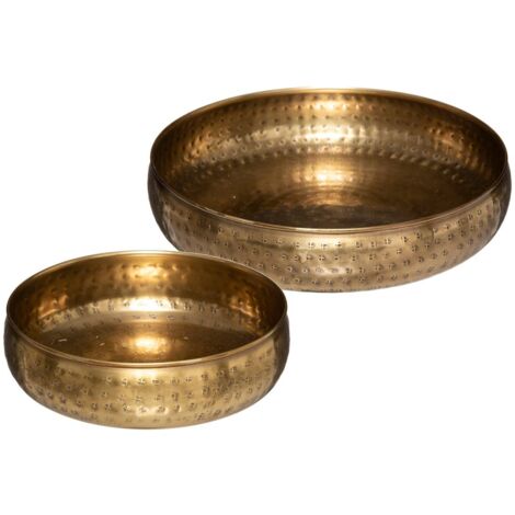 Atmosphera – Set de 2 coupes déco en métal doré martelé D. 20/30,5 cm – Finition artisanale – Pour bougies et vide-poches