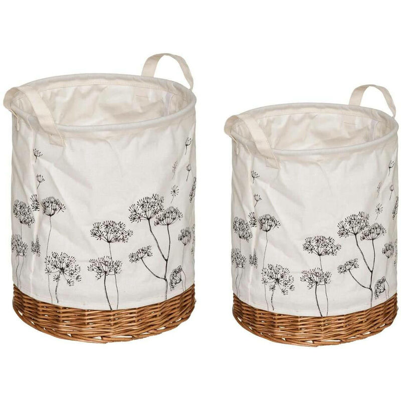 Paniers de rangement avec fond en osier, ø 22,5 + ø 25,5 cm, blanc
