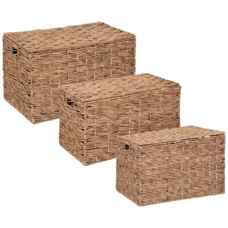 Set de 3 Malles de rangement en métal et jacinthe Naturel Atmosphera
