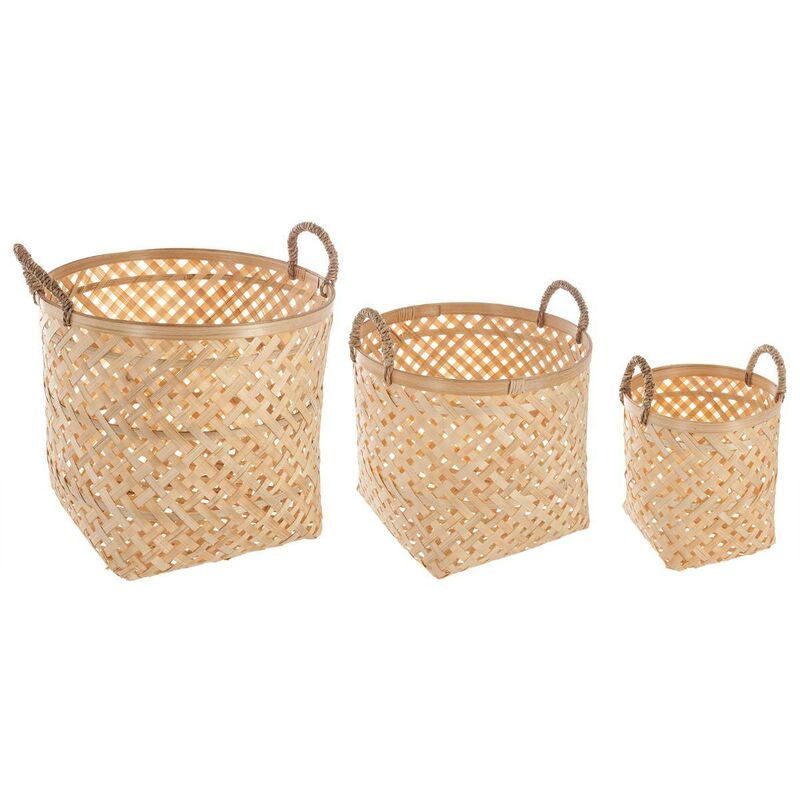 Atmosphera - Panier en bambou avec anses - Lot de 3 - Beige - Livraison gratuite