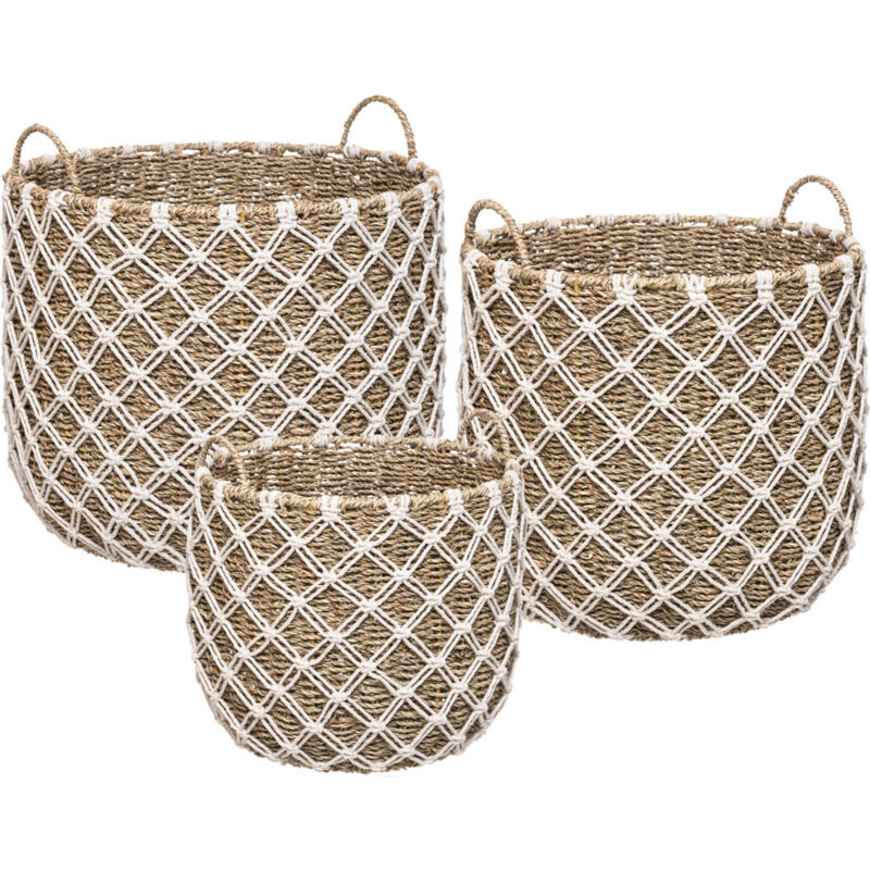 Set de 3 paniers rond Palm macramé D30 35 43cm Atmosphera créateur d'intérieur