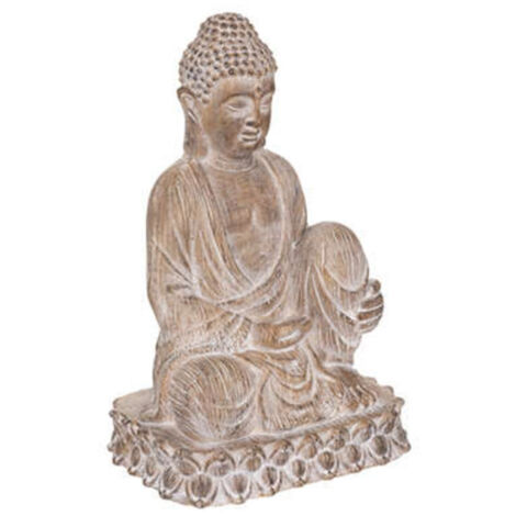 Atmosphera – Statue Bouddha déco effet bois 67cm – Oxyde de magnésium – Dimensions L. 42,5 x l. 35 x H. 67 cm – Couleur beige lin
