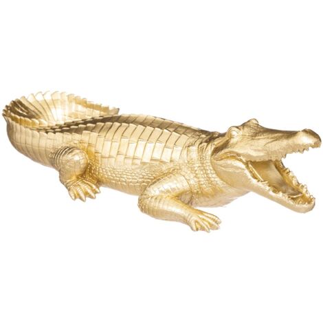 Atmosphera – Statue crocodile en polyrésine dorée 39 cm – Objet déco tendance pour salon et entrée – Effet crocodile élégant