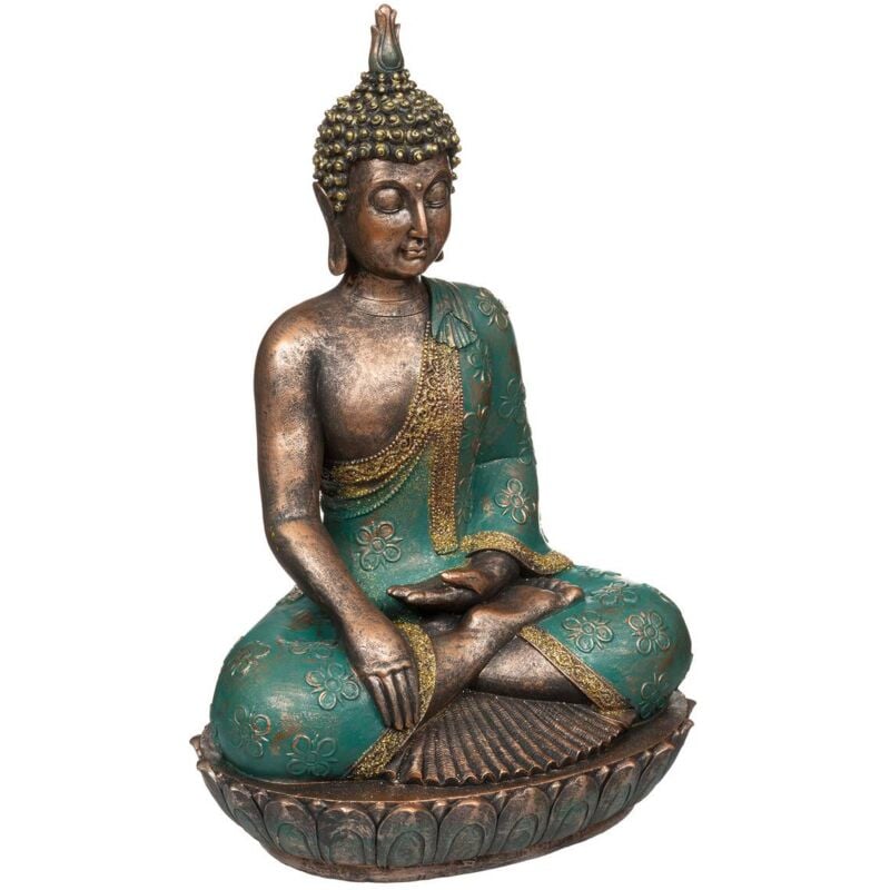 Atmosphera - Statue décorative Bouddha en résine Bleu vert h 43.5 cm