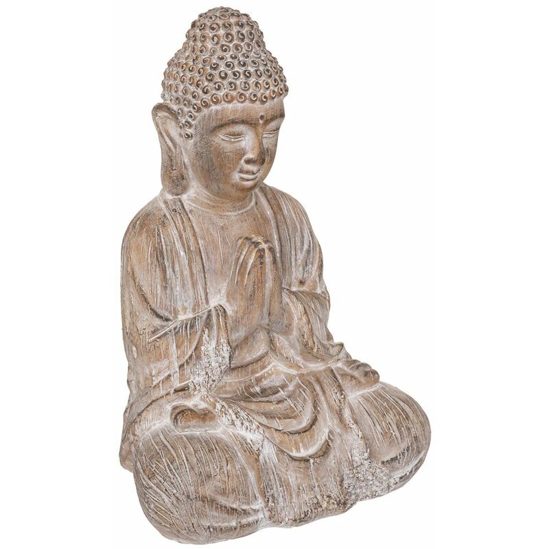 Statue décorative Bouddha en magnésie effet Bois h 45 cm - Beige - Atmosphera