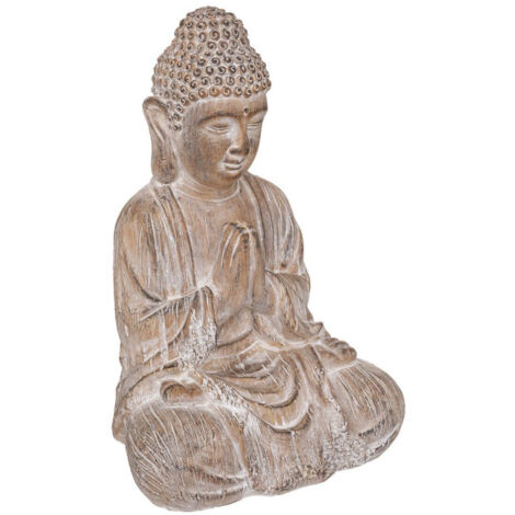 Atmosphera – Statuette déco Bouddha effet bois 45cm – Oxyde de magnésium – Élément décoratif chic pour intérieur et extérieur