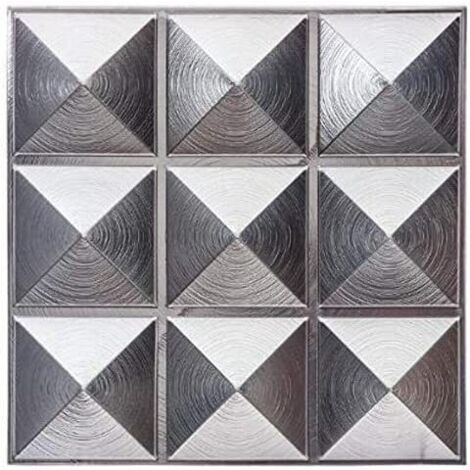 Atmosphera – Sticker décoratif effet relief 30x30cm – Lot de 6 plaquettes – PVC argent – Compatible surfaces murales – Installation facile