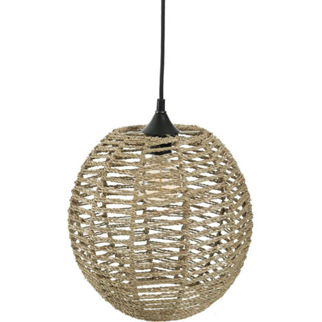 Atmosphera – Suspension boule en rotin D 33 cm – Abat-jour en rotin et fer – Hauteur 35 cm – Compatible E27 – Câble PVC 100 cm