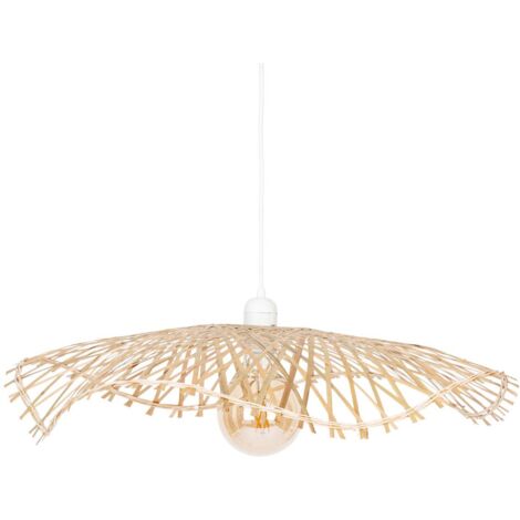 Atmosphera – Suspension en bambou ajourée D58 – Hauteur réglable 6 cm – Douille E27 – Pour ampoule à filament – Éclairage chaleureux pour grands espaces