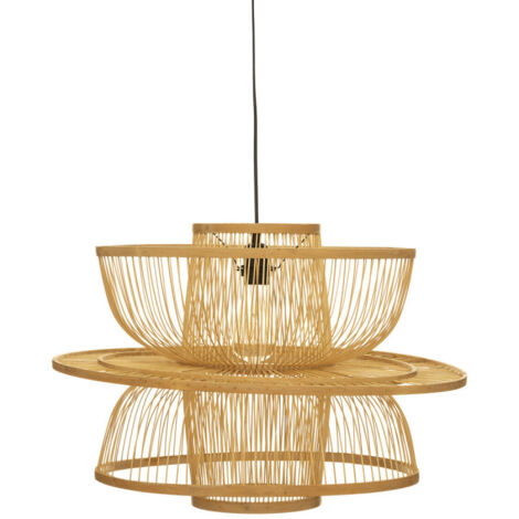 Atmosphera – Suspension en bambou D58 – Abat-jour naturel pour lumière douce – Support en fer – Câble 100 cm ajustable – Culot E27