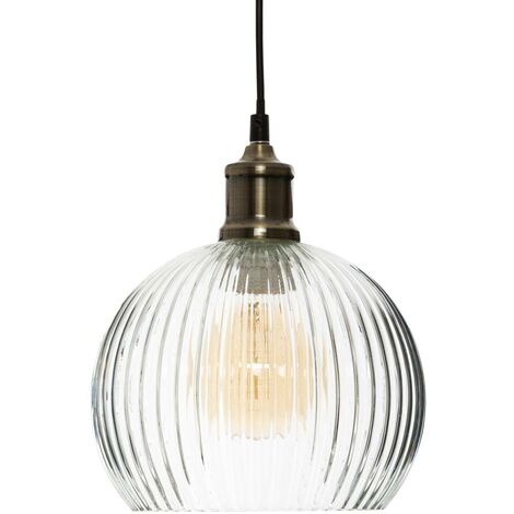 Atmosphera – Suspension en verre texturé D 20 cm – Abat-jour transparent – Hauteur 22 cm – Douille E27 – Longueur câble 100 cm – Pour espaces contemporains