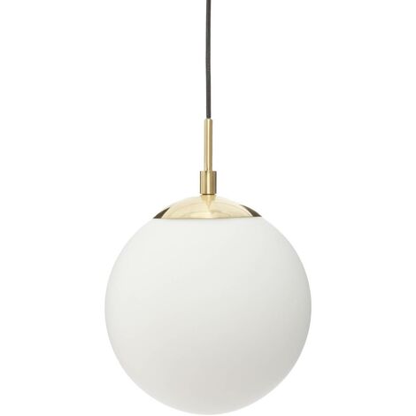 Atmosphera – Suspension luminaire en verre et métal doré – Abat-jour blanc – Hauteur 20 cm – Diamètre 20 cm – Culot E14 – Longueur câble 90 cm
