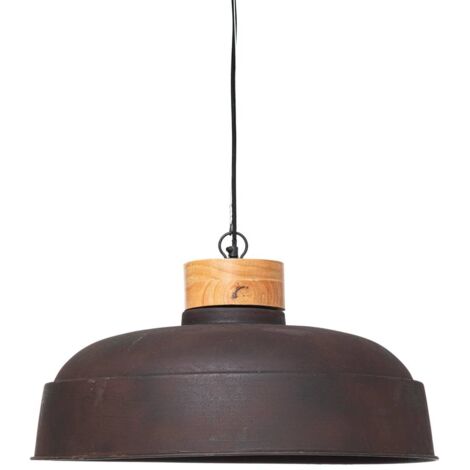 Atmosphera – Suspension métal et bois de manguier D 57 cm – Style vintage rétro – Abat-jour bol – Longueur câble 98 cm – Douille E27