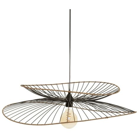 Atmosphera – Suspension métal et rotin Alara noir D69,5 cm – Diamètre 69,5 cm – Longueur câble 95 cm – Compatible ampoules toutes classes d'énergie