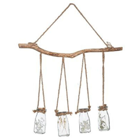 Atmosphera – Suspension murale 4 fleurs séchées 53cm – Verre naturel – Décoration moderne pour intérieur – Pots en verre pour fleurs séchées