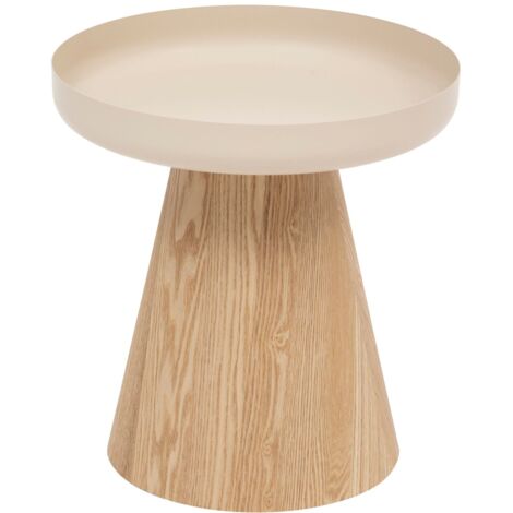 Atmosphera – Table à café ronde en métal et bois – Plateau en acier – Structure en bois MDF – Diamètre 40 cm – Hauteur 41,8 cm – Finition mate beige