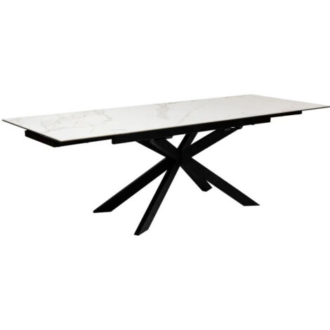 Atmosphera – Table à manger extensible effet marbre 160-240cm – Plateau en grès et verre trempé – Piètement en acier – Finition mate texturée – Blanc