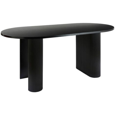 Atmosphera – Table à manger ovale 180x90cm noir – MDF effet bois – Capacité 6 personnes – Pieds en U texturés – Hauteur 73,5cm