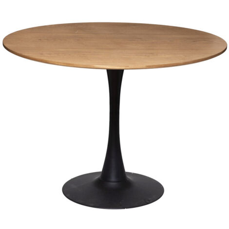 Atmosphera – Table à manger ronde 102cm – Placage bois chêne naturel – Acier et MDF – Hauteur 76cm – Pour repas en famille et amis