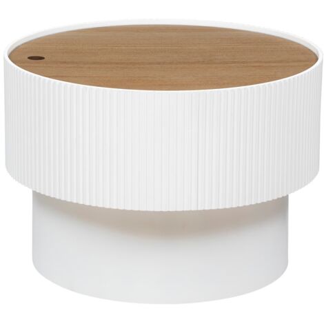 Atmosphera – Table basse coffre D55 – Blanc – MDF avec placage frêne – Design nordique – Dimensions D. 55 x H. 38 cm – Rangement intégré