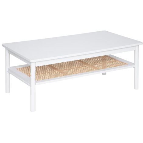 Atmosphera – Table basse fixe 2 niveaux en bois MDF et hévéa – Cannage en rotin – Dimensions L. 109,8 x P. 60 x H. 45,5 cm