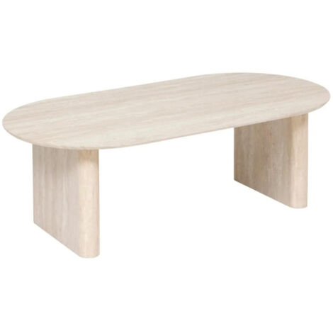 Atmosphera – Table basse ovale effet travertin 120cm beige – MDF solide – Finition mate texturée – À monter soi-même