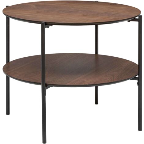 Atmosphera – Table basse ronde 2 plateaux en bois de noyer et métal – D 63,2 cm x H 52 cm – Design contemporain pour salon moderne