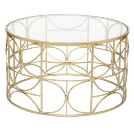 Atmosphera – Table basse ronde 71cm en fer et verre trempé – Design or élégant – Hauteur 41cm – Pour intérieur moderne
