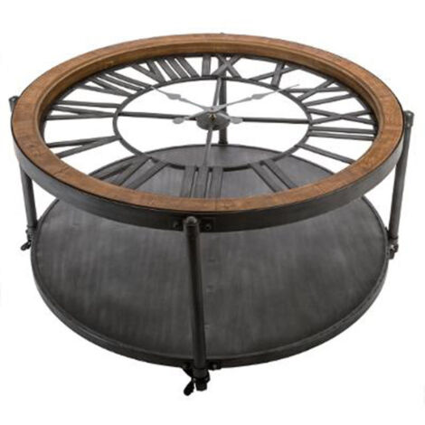 Atmosphera – Table basse ronde 89cm en métal noir – Horloge intégrée – Montage sur roulettes pour mobilité – Design moderne et élégant