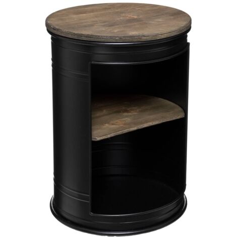 Atmosphera – Table d'appoint Diego noir – Acier et bois de peuplier – D. 33,5 x H. 47,5 cm – Compact pour petits espaces – Design industriel moderne