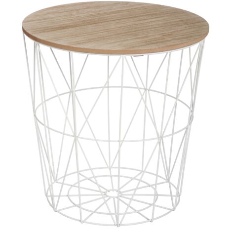 Atmosphera – Table d'appoint en métal blanc et MDF H 41 cm – Plateau amovible pour rangement – Design moderne pour salon et chambre