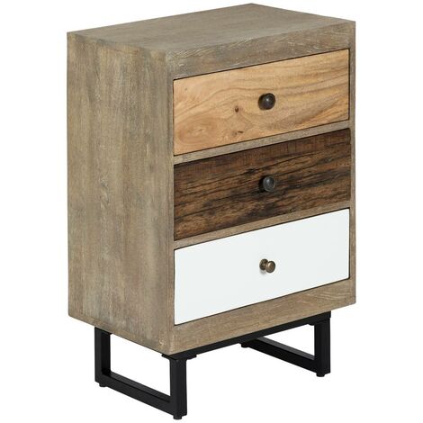 Atmosphera – Table de chevet 3 tiroirs en bois de manguier aspect vieilli H 73 cm – Pieds en métal noir – Design moderne et original