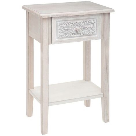 Atmosphera – Table de chevet bois 1 tiroir – Dimensions 45x30x67,5 cm – Bois de Paulownia et MDF – Effet bois blanchi – Parfaite pour chambres exiguës