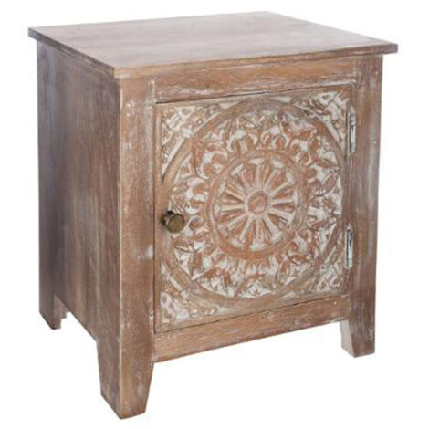 Atmosphera – Table de chevet en bois de manguier 1 porte – Dimensions L. 40 x l. 35 x H. 45 cm – Couleur marron vintage pour décoration intérieure