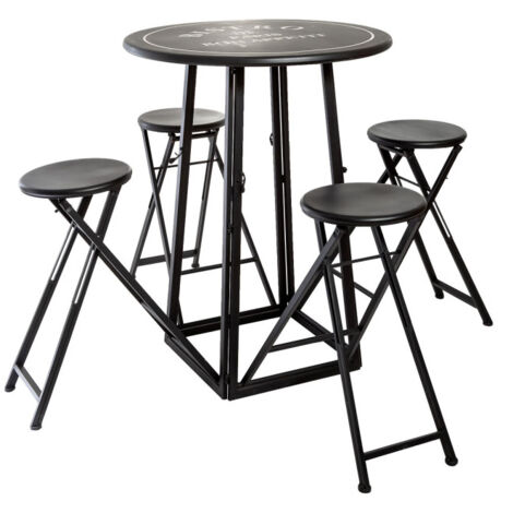 Atmosphera – Table de jardin ronde 4 chaises pliantes – Fer noir – Dimensions dépliée D. 161 x H. 101,5 cm – Design bistro pour repas en extérieur