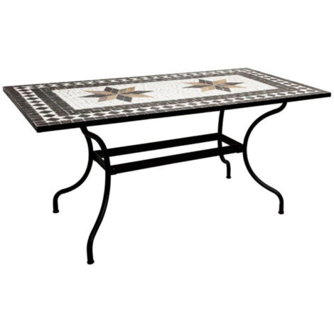 Atmosphera – Table de salle à manger en mosaïque 160cm noir – Plateau en grès et ciment – Design artistique – A monter soi-même – Dimensions L. 160 x l. 90 x H. 75 cm