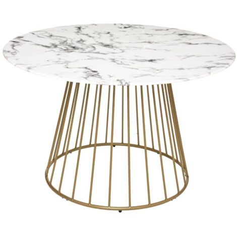 Atmosphera – Table de salle à manger ronde 120cm en verre trempé et fer – Pour 4 personnes – Effet marbre blanc – Montage facile