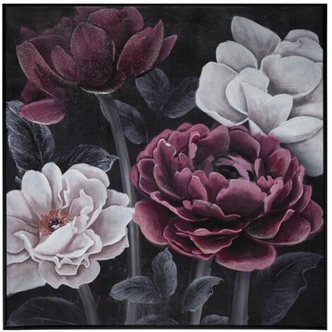 Atmosphera – Tableau toile murale encadrée peinte fleurs 57 x 57 cm – Bois MDF et polystyrène – Peinture acrylique – Décoration élégante