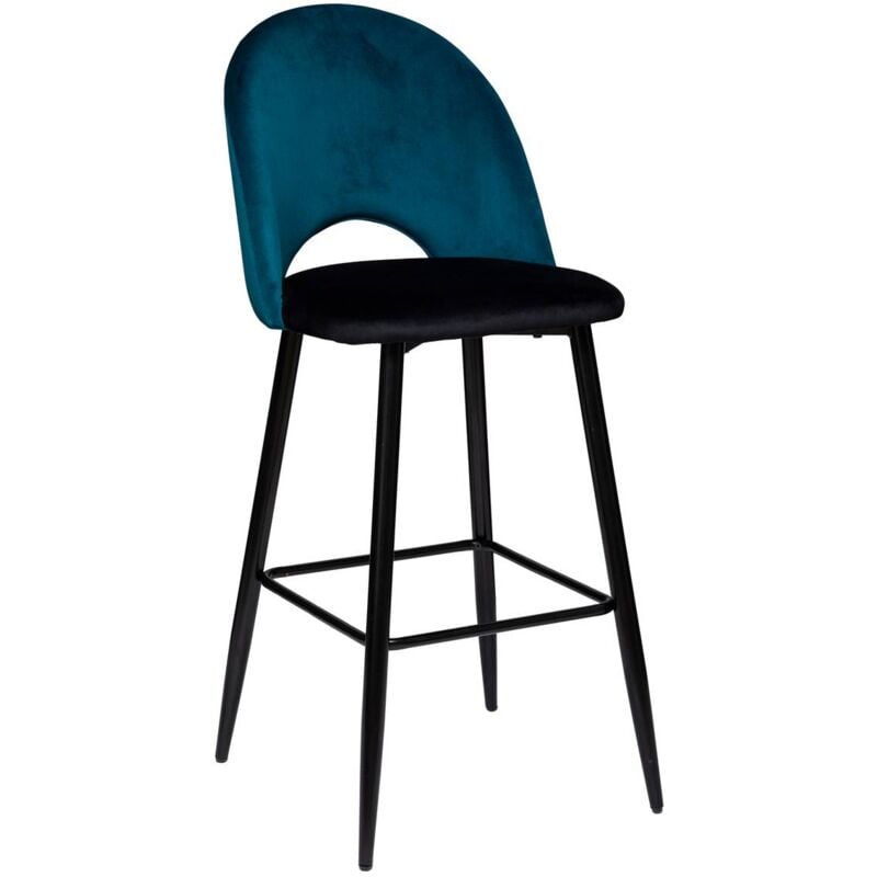 Atmosphera - Chaise de bar Kara velours bleu canard créateur d'intérieur