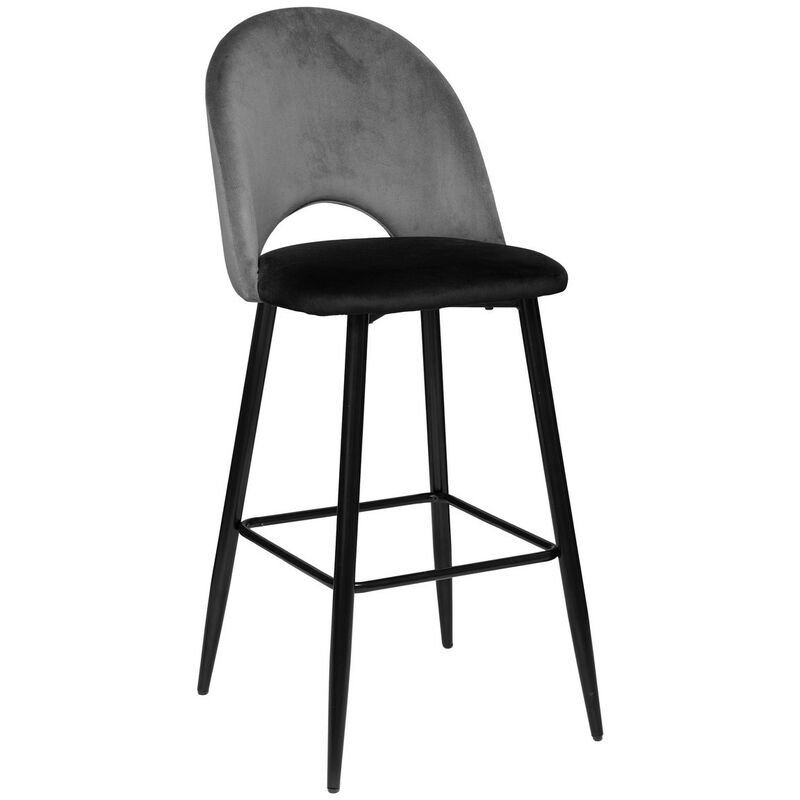 atmosphera - tabouret chaise de bar bicolore en velours gris ardoise et noir h 110 cm gris