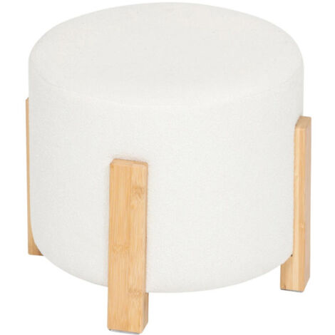 Atmosphera – Tabouret d'appoint rond 37,5cm – Bambou et MDF – Couleur blanche – Poids léger 2,5kg – Design élégant pour décoration intérieure