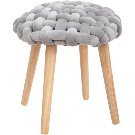 Atmosphera – Tabouret de bar en bois d'hévéa – Assise en tricot velours gris – Dimensions 39x39x43cm – Pour intérieur scandinave et rustique