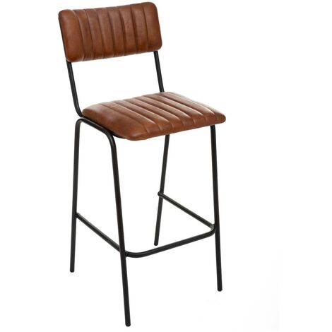 Atmosphera – Tabouret de bar en métal et cuir marron cognac – Hauteur d'assise 73 cm – Structure en fer – Cuir pleine fleur durable