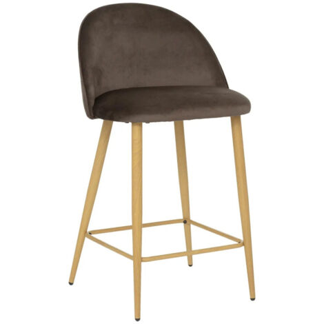 Atmosphera – Tabouret de bar en velours taupe – Pieds effet bois – Hauteur assise 65 cm – Confort optimal pour cuisine ou îlot