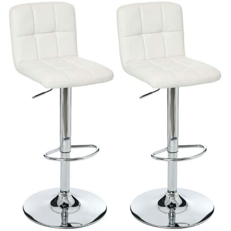 Atmosphera – Tabouret de bar pivotant avec dossier blanc – Hauteur réglable 89-104 cm – Assise 37x37 cm en tissu PU – Piètement en acier chromé
