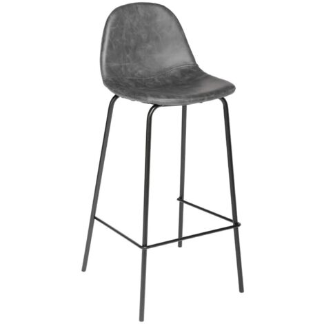 Atmosphera – Tabouret de bar vintage gris – Assise en bois massif mousse PU – Hauteur d'assise 73 cm – Pieds en métal – Design élégant