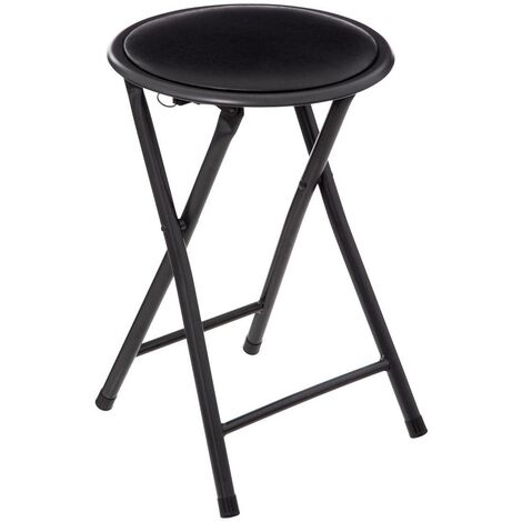 Atmosphera – Tabouret de cuisine pliant noir 30x30x45cm – Acier, MDF, PVC – Design compact pour espaces réduits – Poids léger 1,4 kg