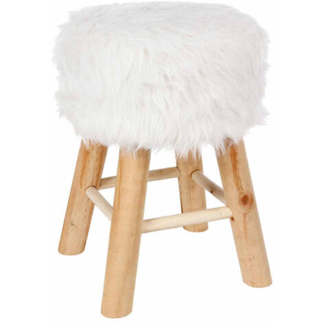 Atmosphera – Tabouret imitation fourrure 42cm – Bois de pin, polyuréthane, polyester – Couleur blanche – Élément déco cosy