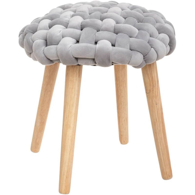 Tabouret déco en tricot de velours Gris clair 39x39xh. 42.5 cm
