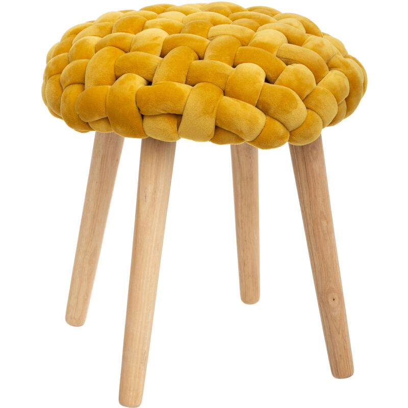 Tabouret En Velours Tricoté Akemi Jaune Ocre Atmosphera